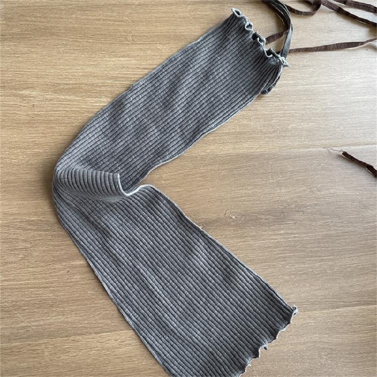 Women Japanese Ribbed Leggings Gaiters with Lace Up Bandage Aesthetic Ruffle Trim Thigh High Leg Warmers Footless Socks
