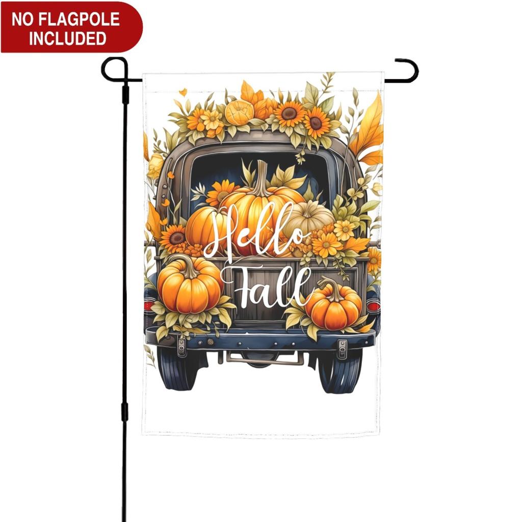 Hello Fall Pumpkin Truck Garden Flags Vertical, Autumn Thanksgiving Yard Flag for Outside, Holiday Seasonal Outdoor Decorations for Home