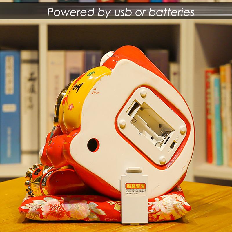 9 Inch Lucky Fortune Cat with Waving Arm Chinese Feng Shui Decoration Maneki Neko Beckoning Cat USB/Batteries Powered