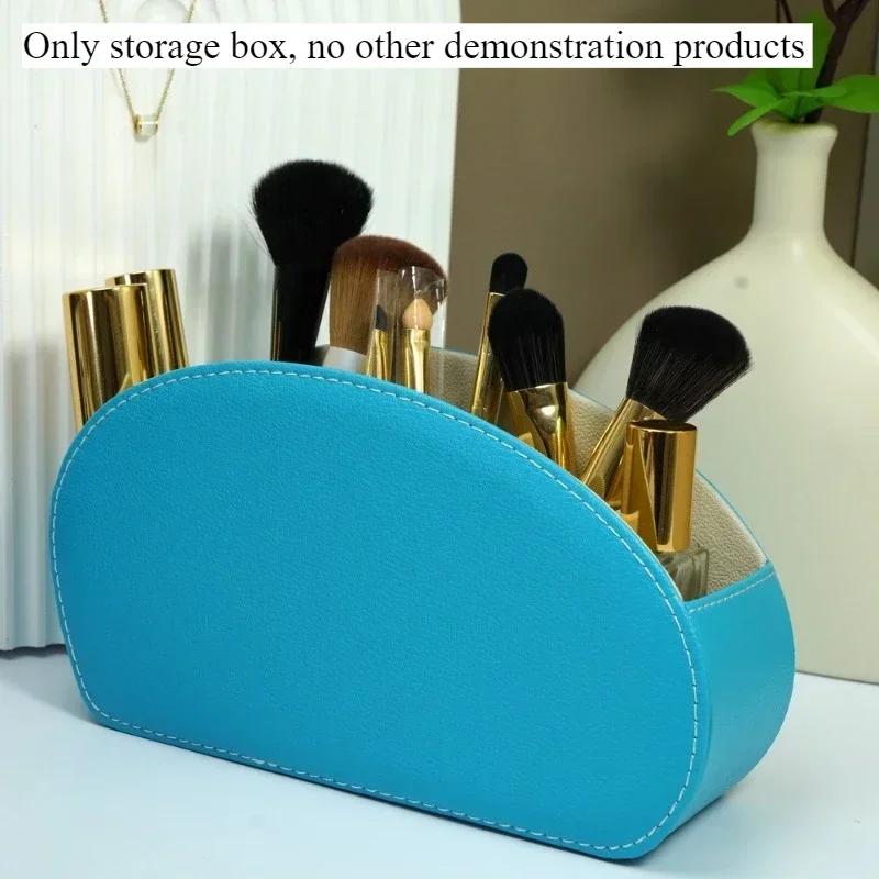 1PC Multifunctional 5 Grid Desktop PU Leather Organizer Remote Control Storage Box Cosmetics Makeup Brush Holder Sundries Stand