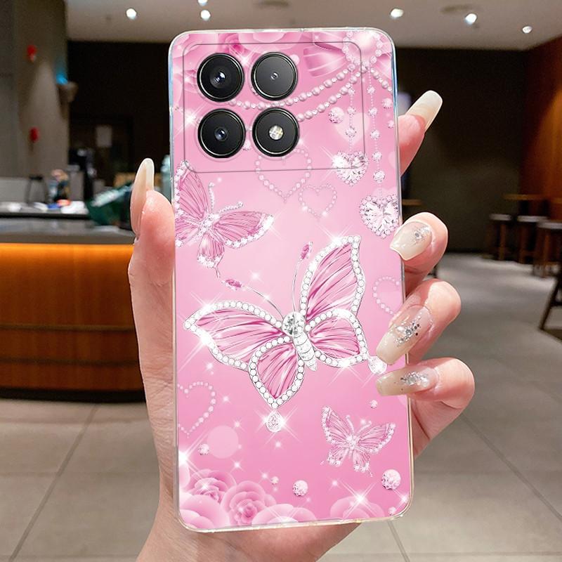 Phone Case For Poco F6 Pro Redmi K70 Pro K70E Case Aesthetic Shell Luxury Fashion Butterfly Flowers Soft TPU Back Clear Cover