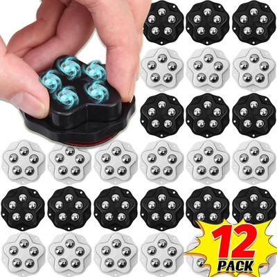 4/12PCS Self Adhesive Caster Mini Swivel Wheels with Brake Pads Universal 360° Rotation Mute Pulley for Furniture Trash Can Bins