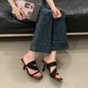 Retro square-heeled sandals one-word high heels French elegant cool slippers one-pedal open-toed high-heeled slippers