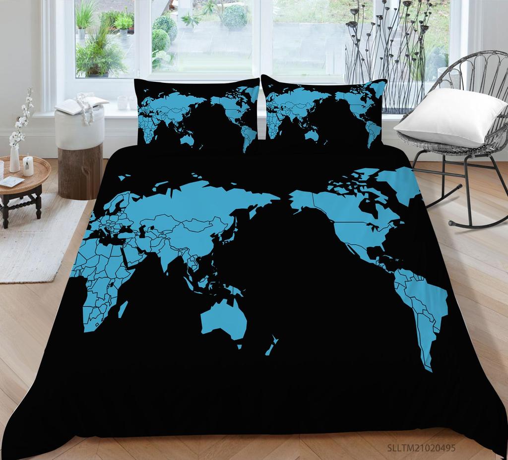 Povlečení s 3D vzorem mapy světa Jednolůžková postel Plná velikost povlaku na polštář a přikrývky 2 nebo 3 látky z mikrovlákna Pohodlná domácí dekorace