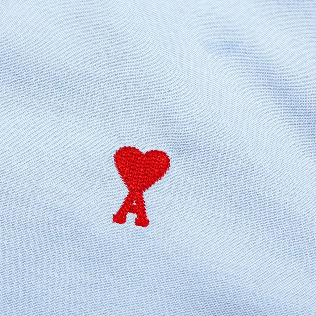 AMI Classico Primavera e Autunno Camicia Casual in Cotone Tinta Unita a Maniche Lunghe con Ricamo Cuore Rosso sul Petto