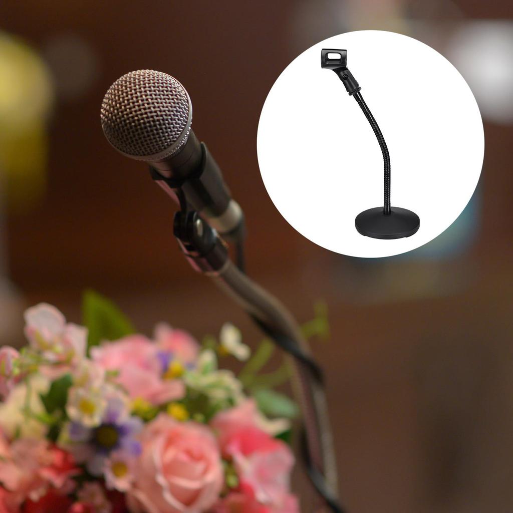 Uxcell Gooseneck Desktop Microphone Stand 140x380x285mm with Adjustable Microphone Holder, Flexible Wireless Microphone Clip Adapter, and Weighted Bas