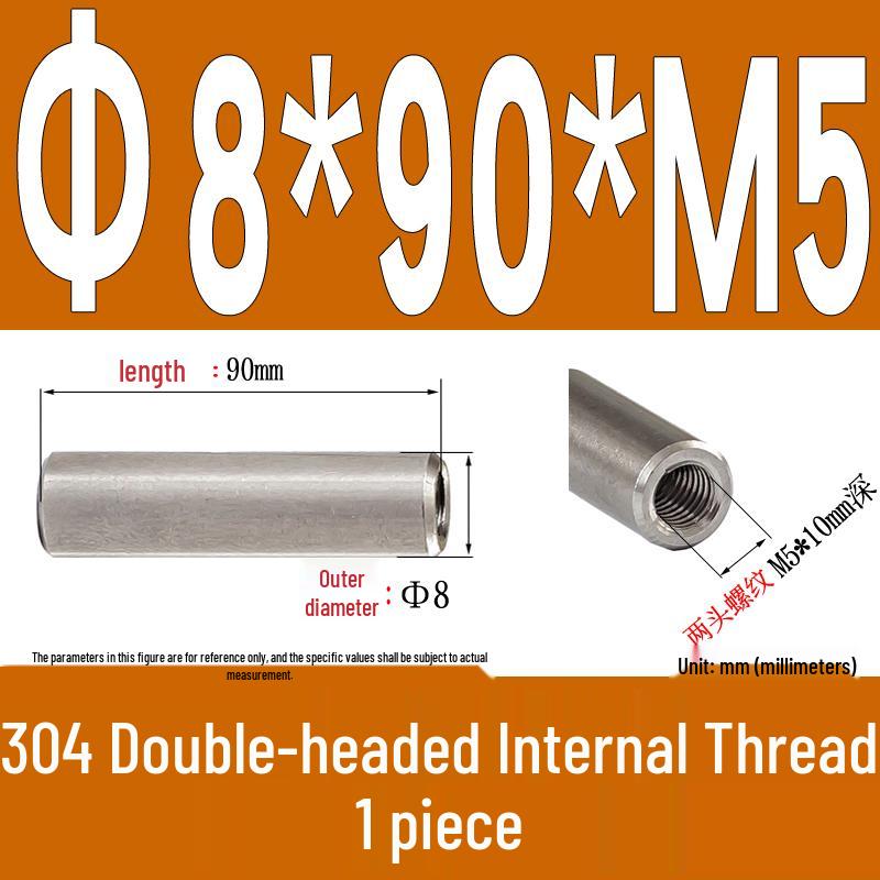 Stainless Steel 304 Double-Ended Threaded Cylindrical Guide Pin with Dual-End Holes