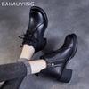 Leather Women Ankle Boots Lace Up Designer Mid Heels Shoes 2025 Trend Retro Chunky Classic Oxford Shoes Winter Botas De Mujer