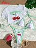 Women Short Sleeve Bikini Set With Printed Pattern For Swimming And Water Sports