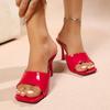 Fashion Patent Leather Semi-Slip Sandals Summer New Fashion Outside Wear Square Toe Open Toe Stiletto Cool Slip Fish Mouth High Heels