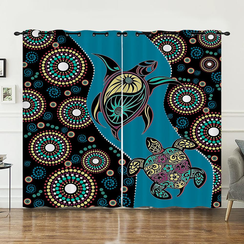 Curtains Marine Animals Sea Turtles Shark Curtains Bedroom Living Room Blackout Curtain Perforated