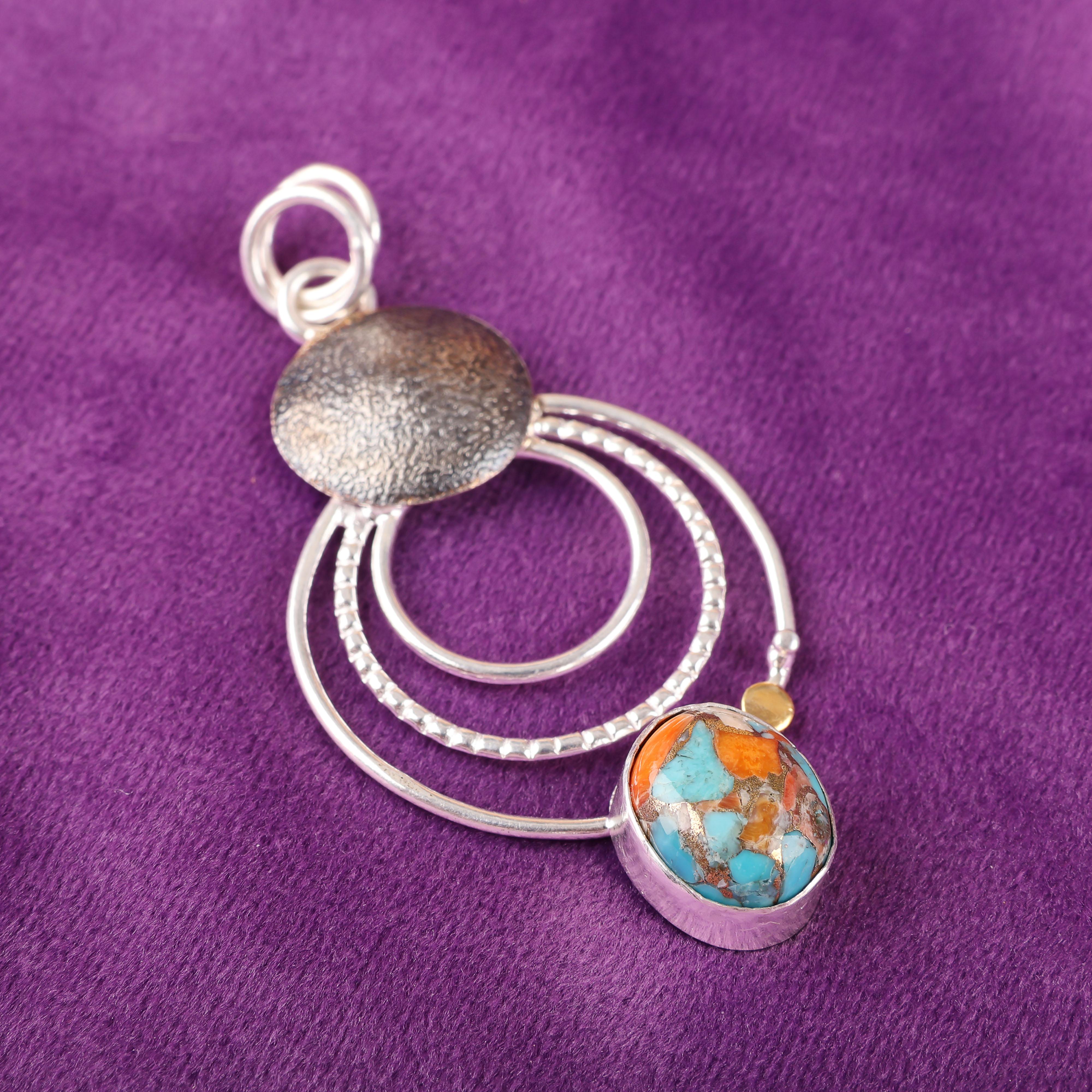 

Spiny Oyster Pendant, Handmade Gemstone Pendant, 925 Solid Sterling Silver Pendant Meditation Jewelry, For Engagement Gift 2.32 inches оранжевый