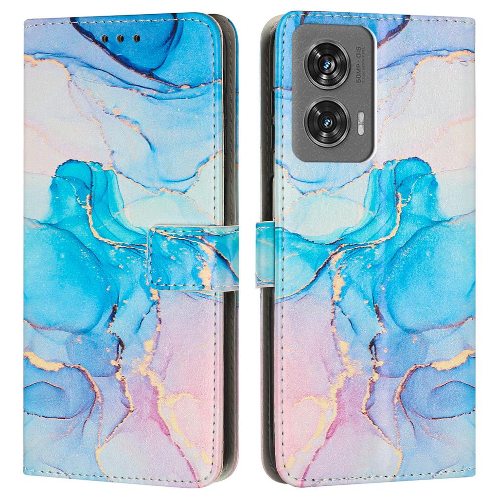 For Motorola Edge 50 Fusion 5G Stand Case Marble Pattern PU Leather Wallet Phone Cover with Wrist Strap