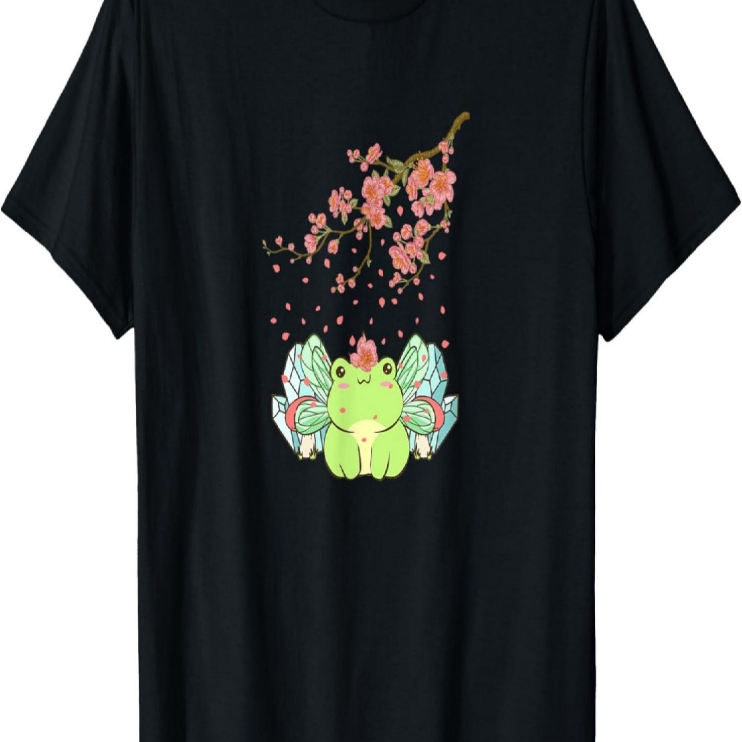 Эстетика Фейрикор Милый Кавайный Лягушонок-Фея Цветение Сакуры Футболка(7) S чёрный