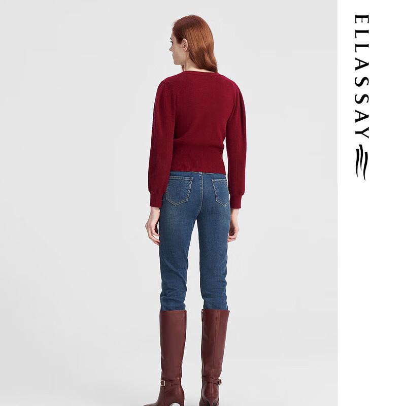 ELLASSAY Women's French Retro V-Neck Merino Wool Blend Knit Top