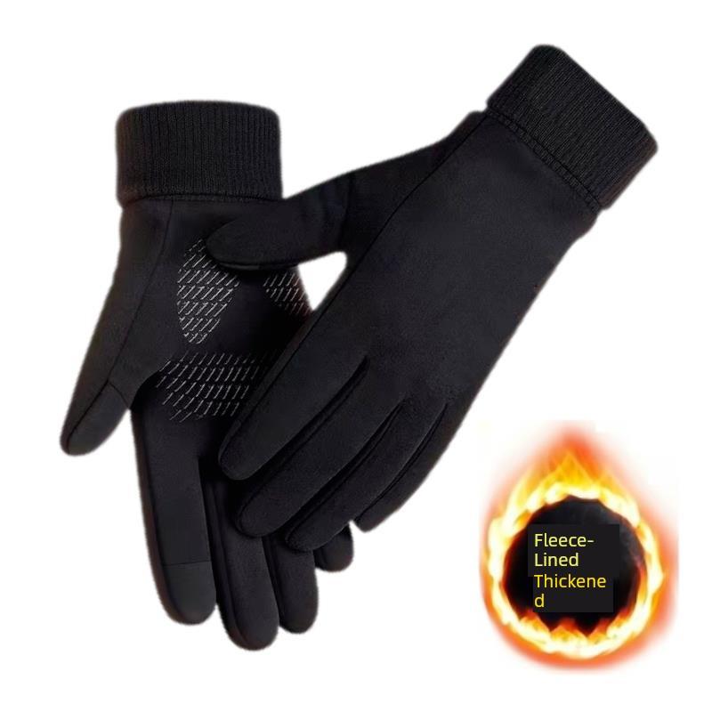 Polar Fleece Gloves, Non-Slip, Thickened, Fleece-Lined, Warm, for Cycling, Winter Driving, Cold-Proof, Windproof, Waterproof, Touch Screen