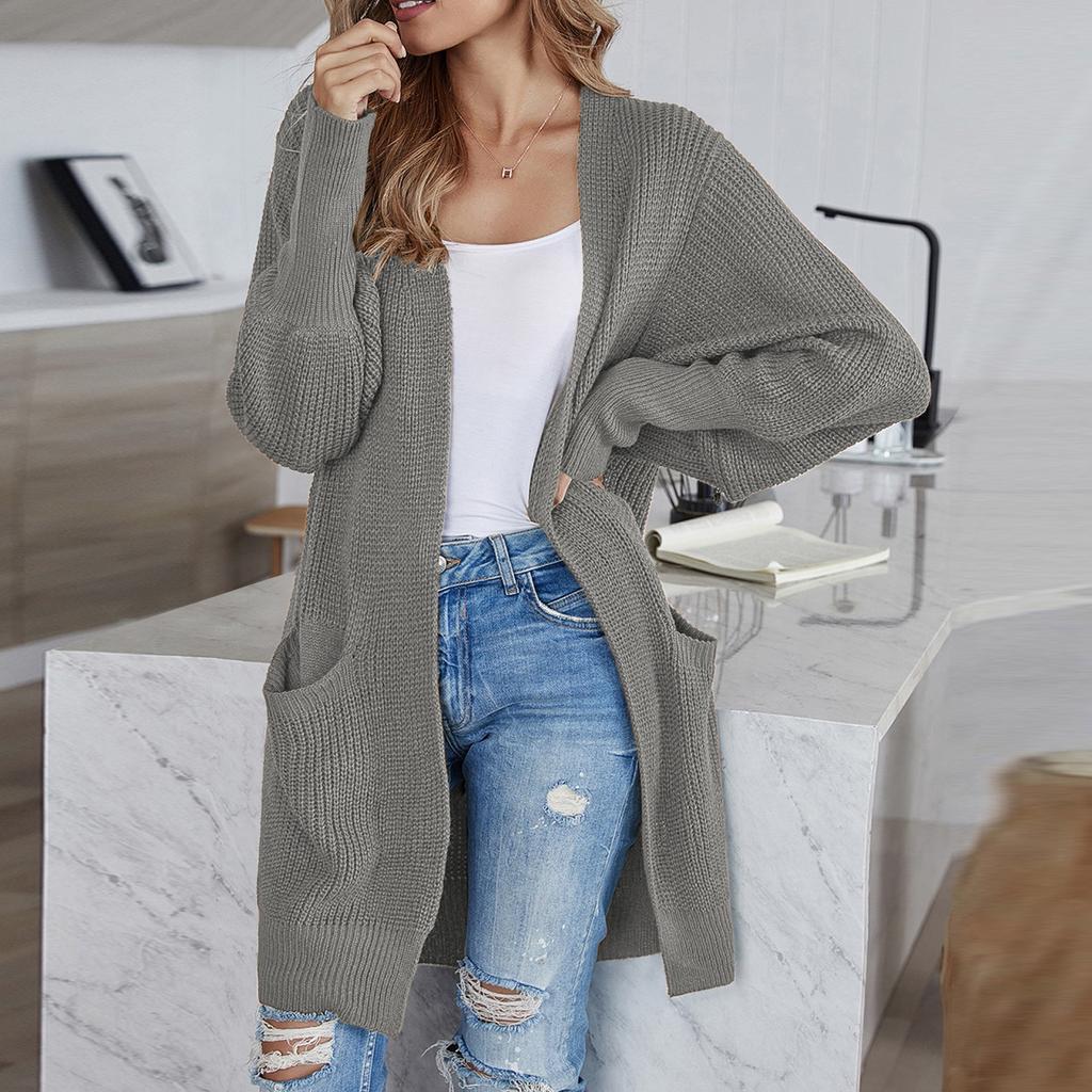 Women's Autumn/Winter Knitted Solid Colour Pocket Cardigan Sweater