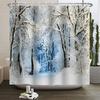 Christmas Shower Curtain Xmas Tree Winter Forest Snow Cute Snowman Bathroom Shower Curtain Waterproof Bath Curtain With Hook