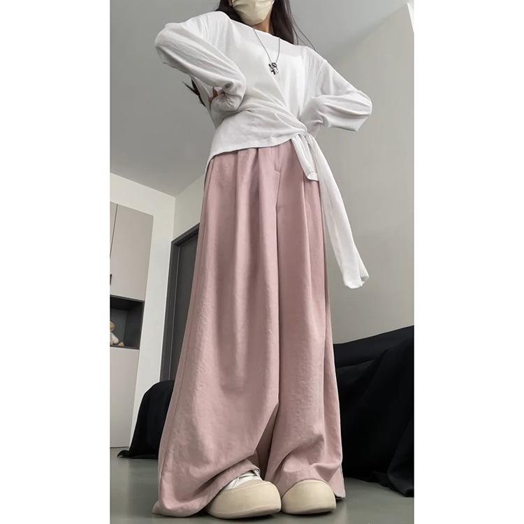 

Women s Spring Milk Puff High-Waist Loose Straight Wide-Leg Pants, Slimming Casual Suit Style for 2026 L рожевий
