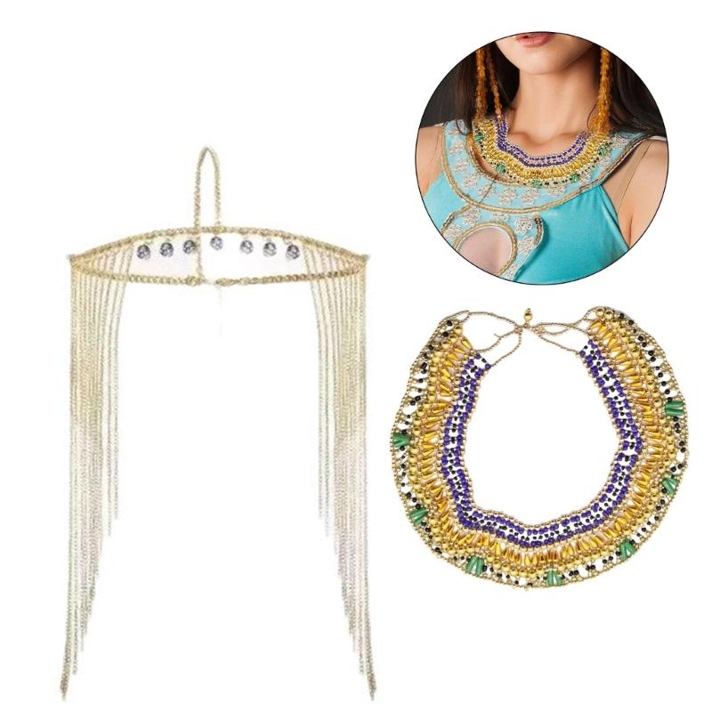 Egyptian Costume Accessories, Headpiece Necklace Snake Armband Snake Bracelet Earrings for Women Cosplay Party