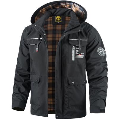 YKS JOOB Men's Lightweight Softshell Jacket, Waterproof and Windproof, with Detachable Hood, Tactical Jacket for Hiking, Spring/Autumn, Black, Size S