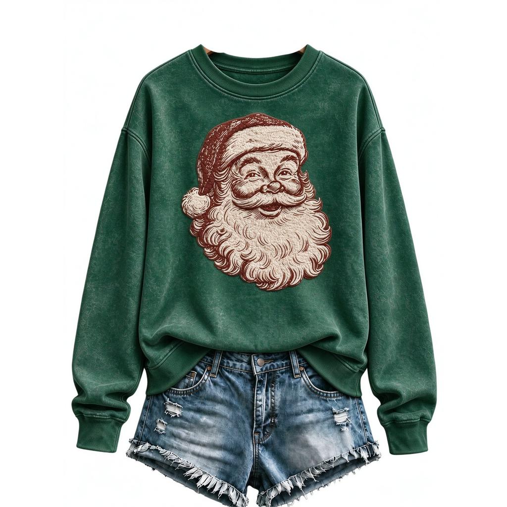 Women's Christmas Print Long Sleeve Crewneck Pullover Sweatshirt Casual Holiday Top