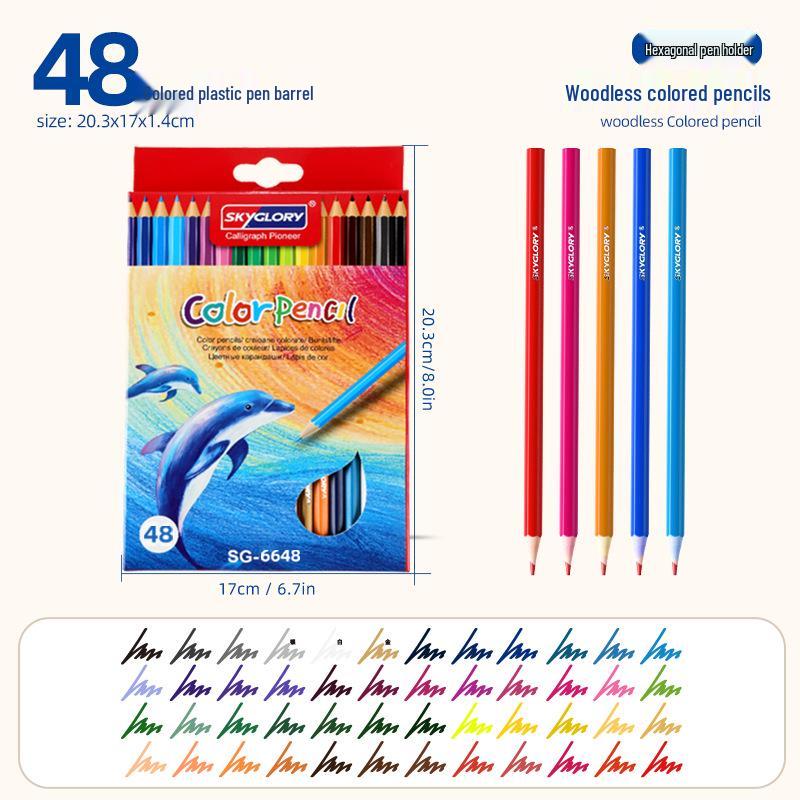 Eco-Friendly Hexagonal Oil-Based Colored Pencils - 48 Color Set for Students