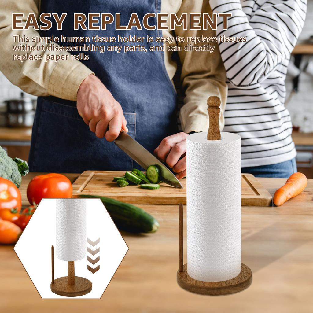 Porta rotolo carta da cucina in legno, supporto verticale per asciugamani da cucina, base antiscivolo, decorazione da bancone per bagno