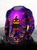 Halloween Men's T-Shirts Purple Horror Pumpkin Ghosts Forest 3D Print Autumn Long Sleeve T-Shirt Casual Tops Y2k Mens Clothing