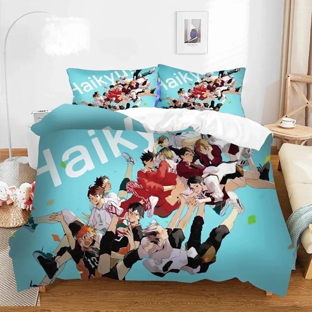Anime Haikyuu Volleyball Bedding Set Duvet Cover Sheet Printed Bed Set Pillowcase Bed Full Queen King Size Comforter Bedroom