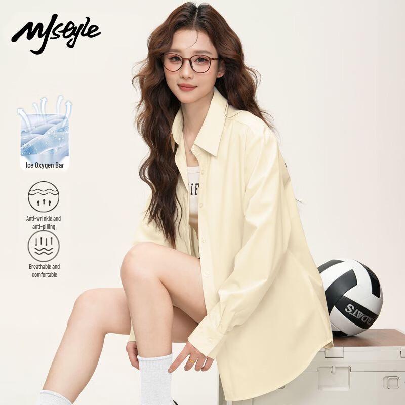 MJ STYLE Women's Ice Silk Long Sleeve Blouse
