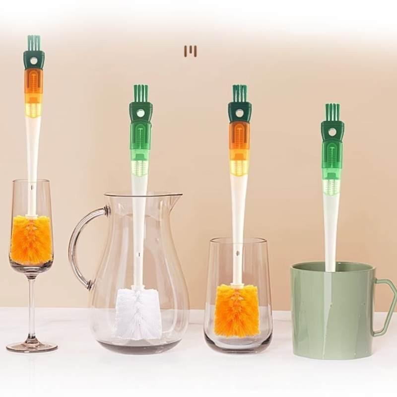 Versatile Household Cup Brush Bottle Brush Kitchen Groove Cleaning Tool Long Handle Brush 5 In 1 Cleaning Set Green
