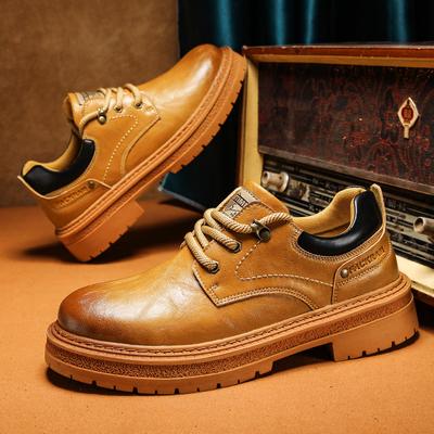 Men Casual Leather Shoes Luxury Brand Thick Bottom  Lace Up Business Shoes British Style Outsole Casual Work Outdoor Boots