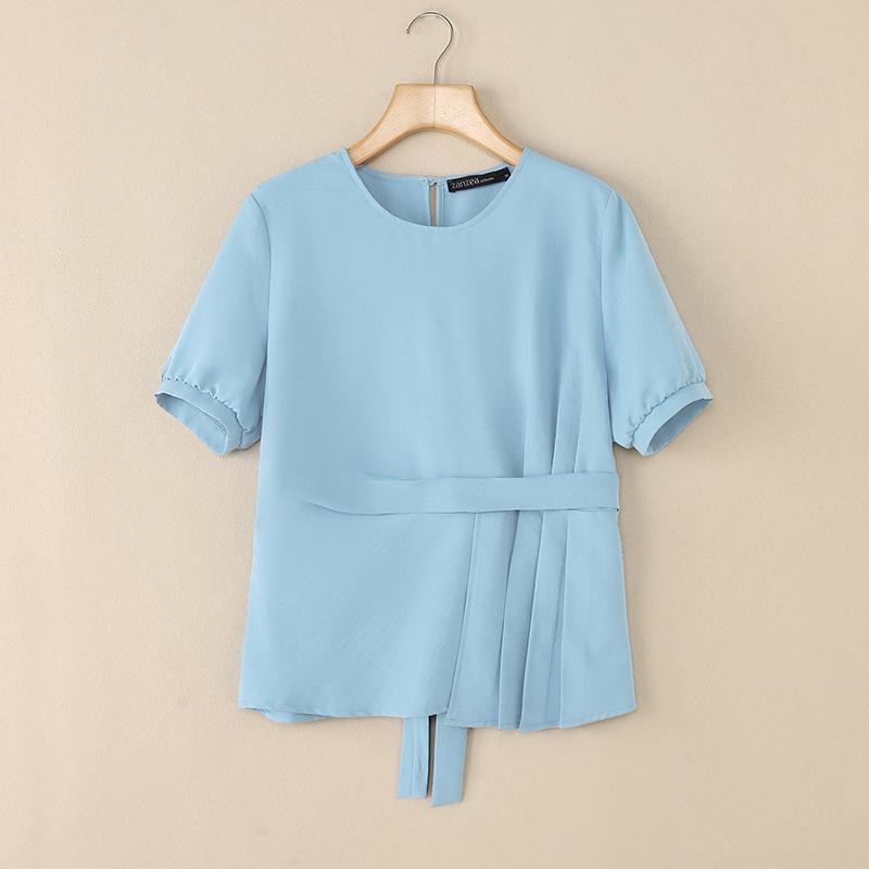 ZANZEA Women Summer Casual Round Neck Solid Color Short Sleeve Blouse