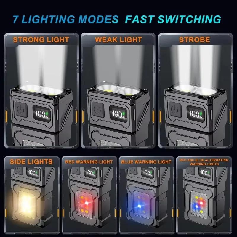 Bright USB Rechargeable LED Torch with COB Emergency Light Portable Work Lights Tail Magnet Flashlight Super Bright Camping Lamp