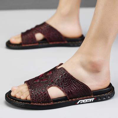 Leather Men's Slippers Luxury Crocodile Slip On Casual Shoes High Quality New Non-Slip Summer Sandals For Men Slippers