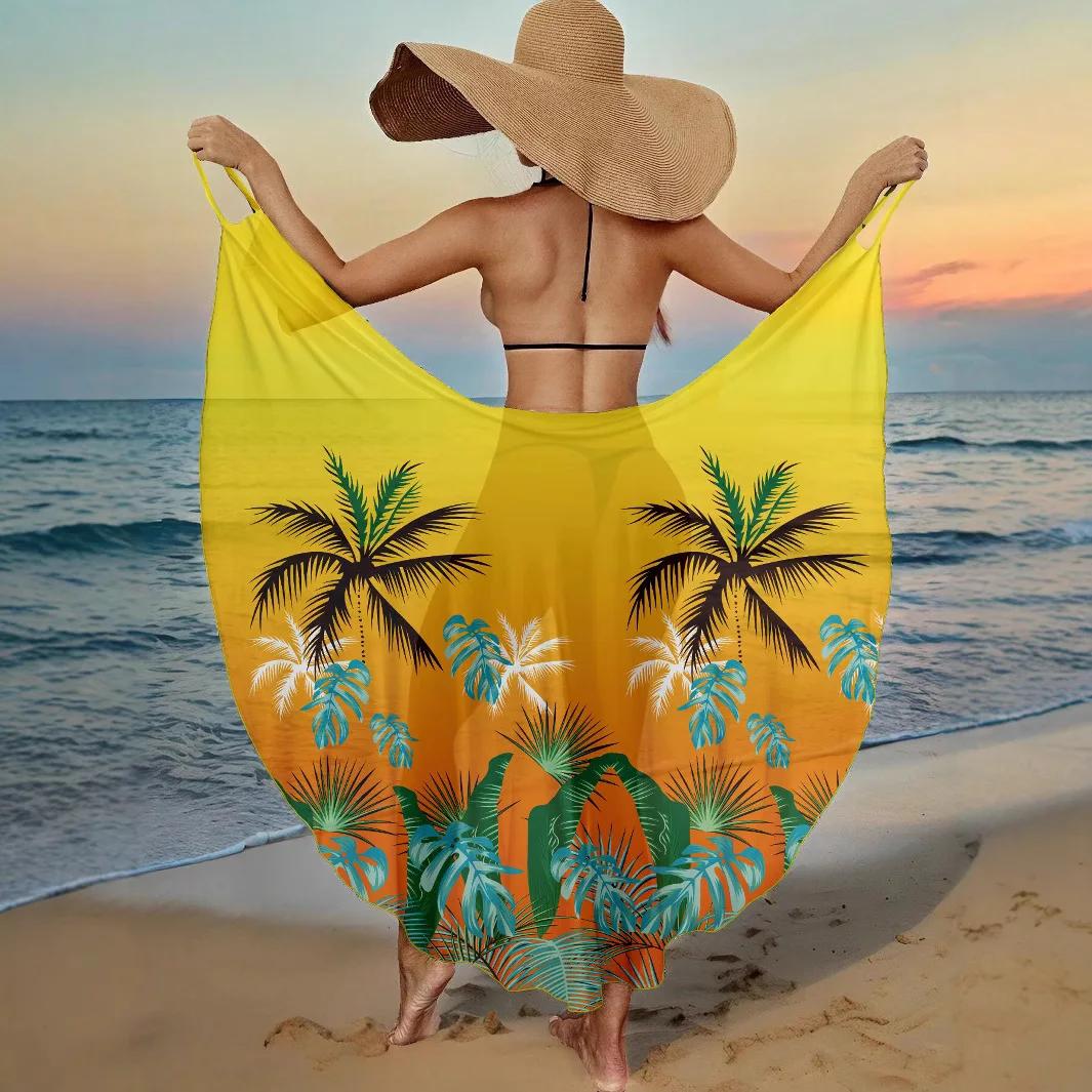 

Летние пляжные накидки Сексуальные женские платья-запахи с принтом листьев Защита от солнца Накидка для бикини Саронги Женский купальный костюм Купальники XL коричневый