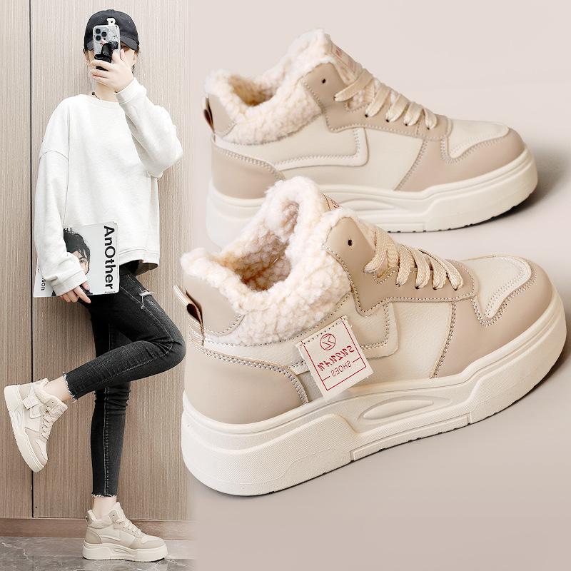 Winter Thick Soled Women's Shoes Autumn and Winter Plush Height Increasing Cotton Boots High Top Casual Sneakers botas mujer