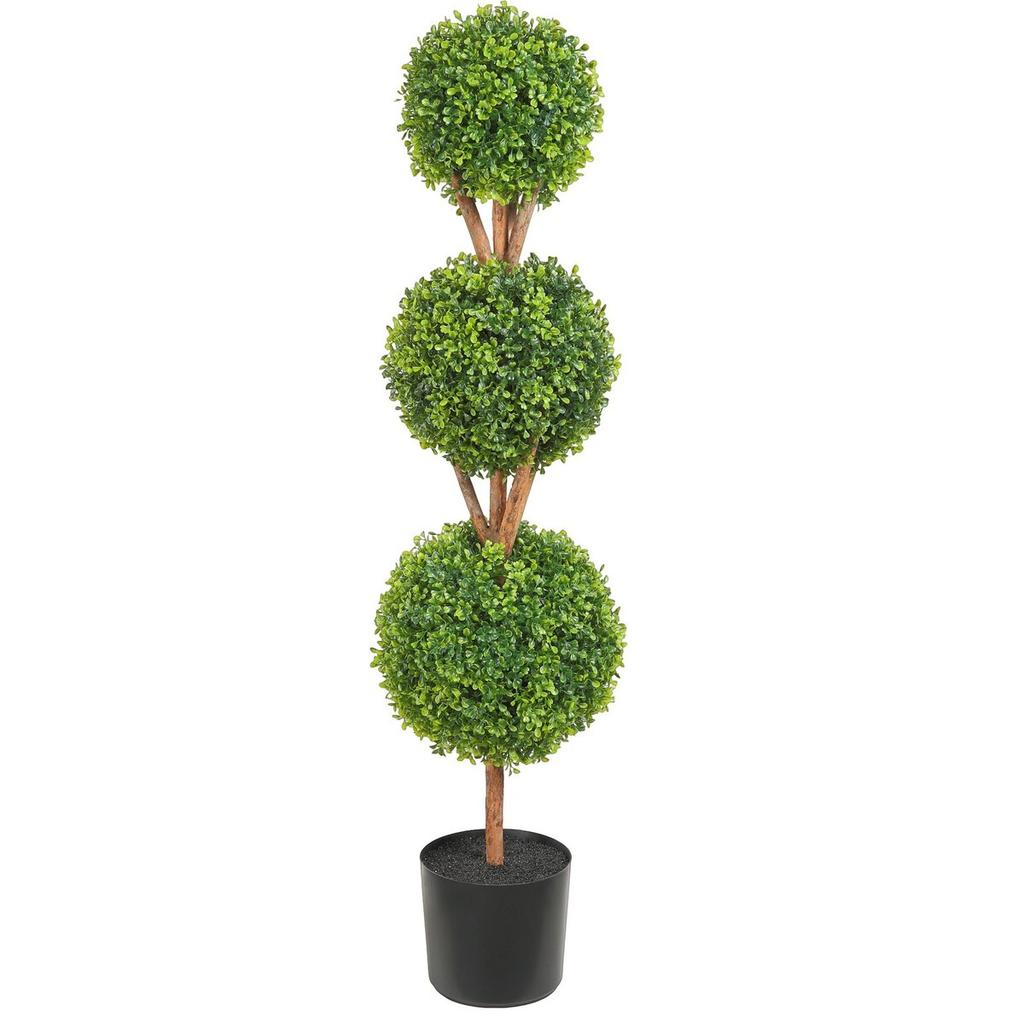 Artificial Topiaries Boxwood Trees, 48 inch Tall (2 Pieces), 3 Ball-Shape Faux Topiaries Plant with Planters, Green Feaux Plant w/ Replaceable Leaves