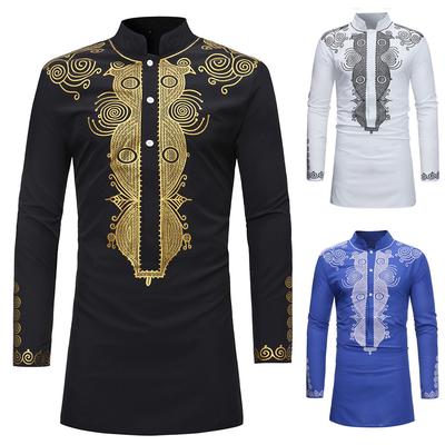 Men's  Winter Luxury  Print Long Sleeve Dashiki Shirt Top Blouse