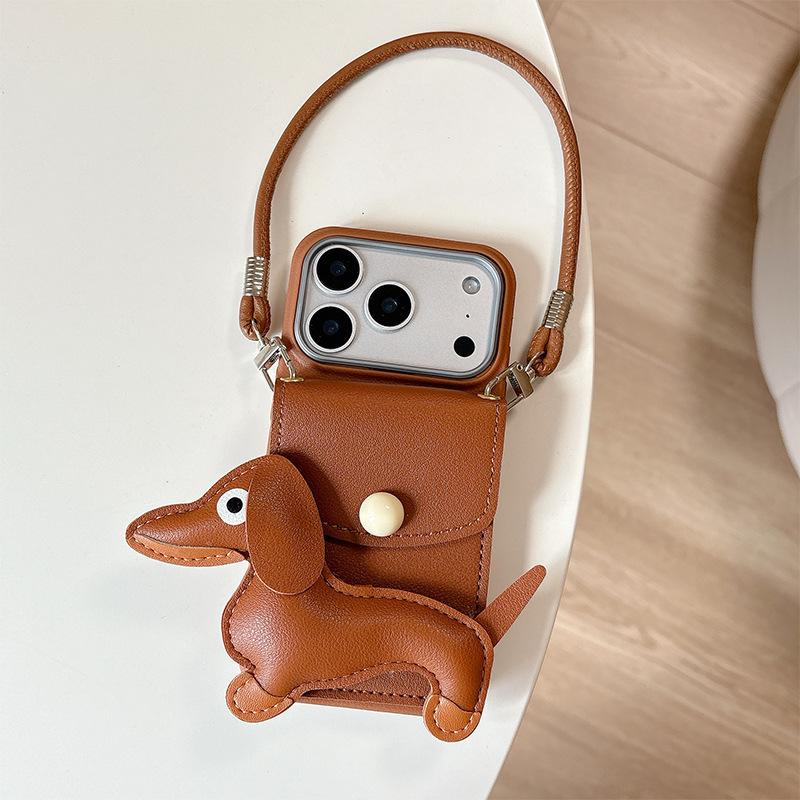 

Кошелек-картхолдер с таксой для Apple 16 чехол для телефона с узором личи для iPhone 17promax портативный шнурок 15 For iPhone 7/8/SE 2020