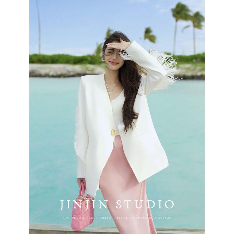 

MD Entering Original [European and American Beauty Bloggers] 2025 Early Spring New Products Heavy Industry Fashion Stylish Feather Suit Outwear