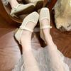 Fashion French Mary Jane Single Shoes Women's Hollow Mesh Woven Block Heel Summer 2025 New Style with Skirt Grandma Shoes