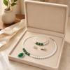 Natural Freshwater Pearl Necklace Green Chalcedony Pendant Genuine Pearl Jewelry Set Geometric Design Office/career Style