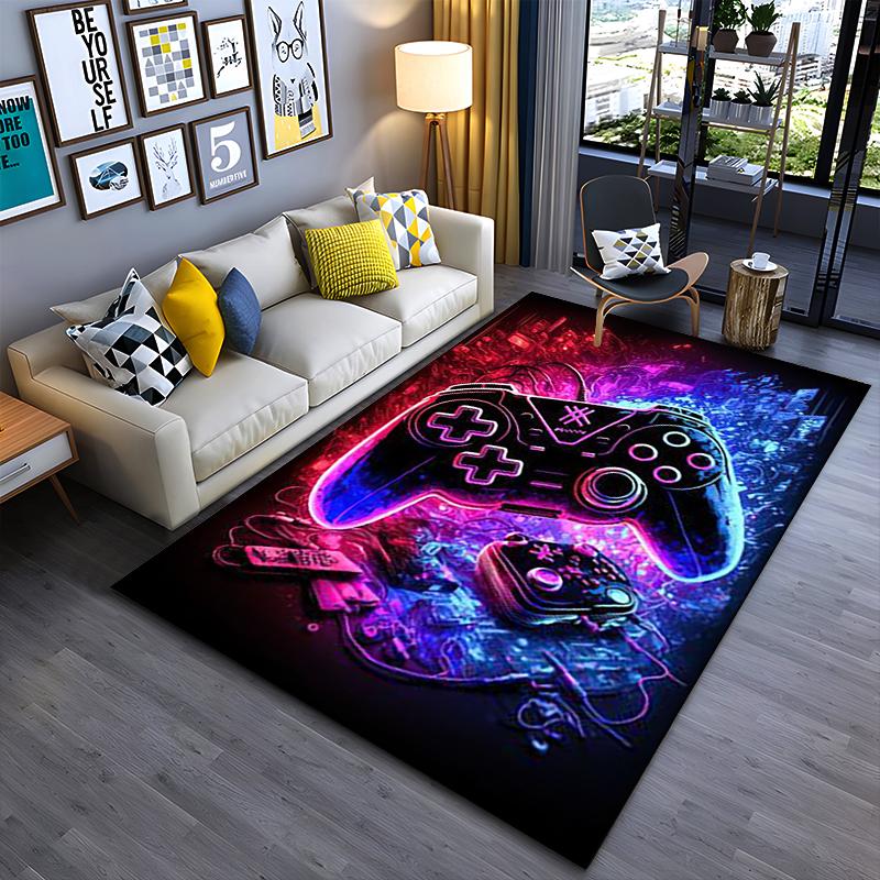Colorful Neon Gaming Controller Design Carpet for Living Room Decor Suitable for use as an anti-slip for living room bedroom sofas