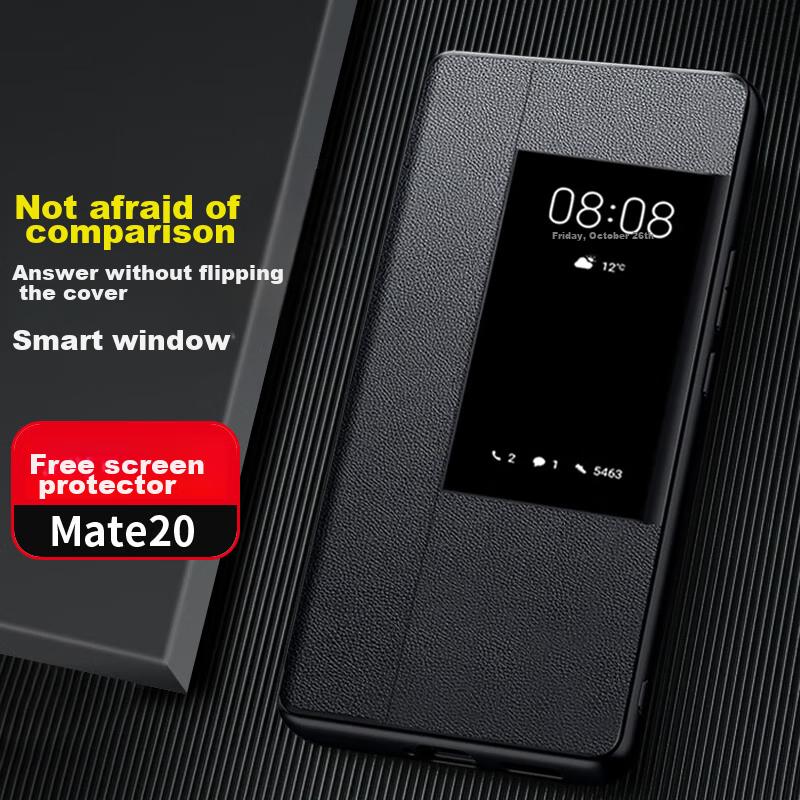 Huawei Mate20 Phone Case, Huawei Mate20 Non-Flip Smart View Window Full Protection Anti-Drop, Ultra-Thin Protective Case Cover, Intelligent Black