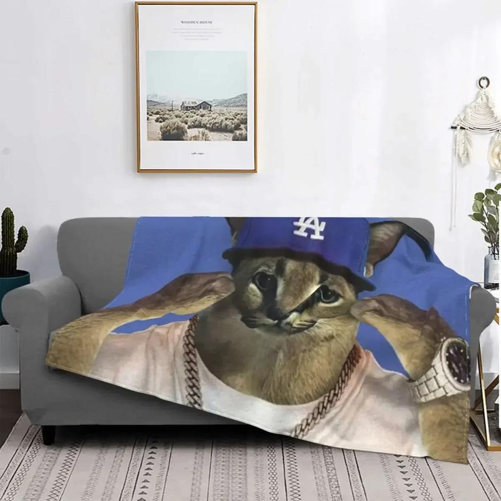 Big Floppa Caracal Cat Cute Meme Blanket Soft Coral Fleece Warm Flannel Bathtub Throw Blankets For Sofa Car Bedroom Bedspread