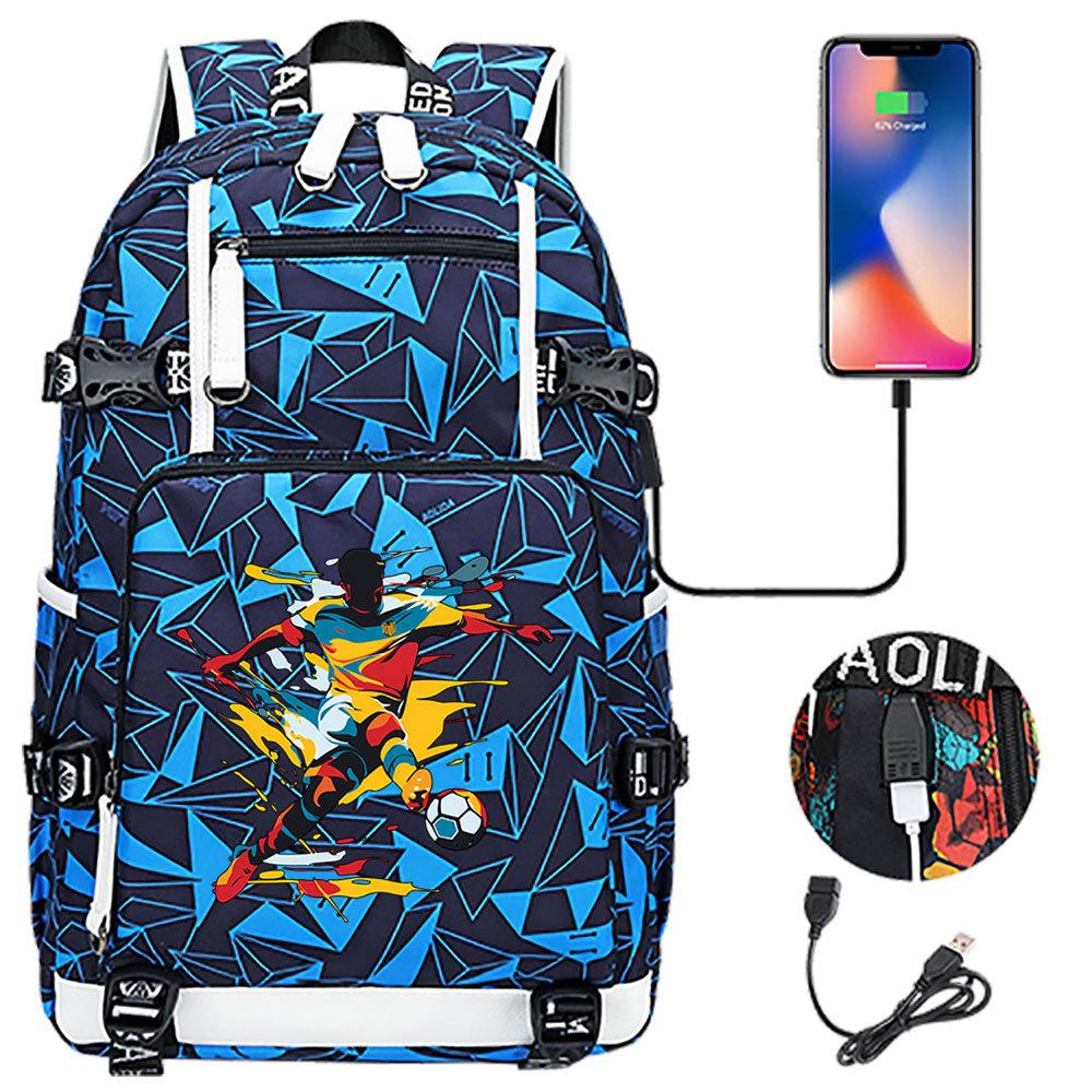 USB Headphone Backpack for Teens Students Boys Girls Leisure Travel Dual Shoulder Bags Soccer Hot Selling Waterproof Large Capacity