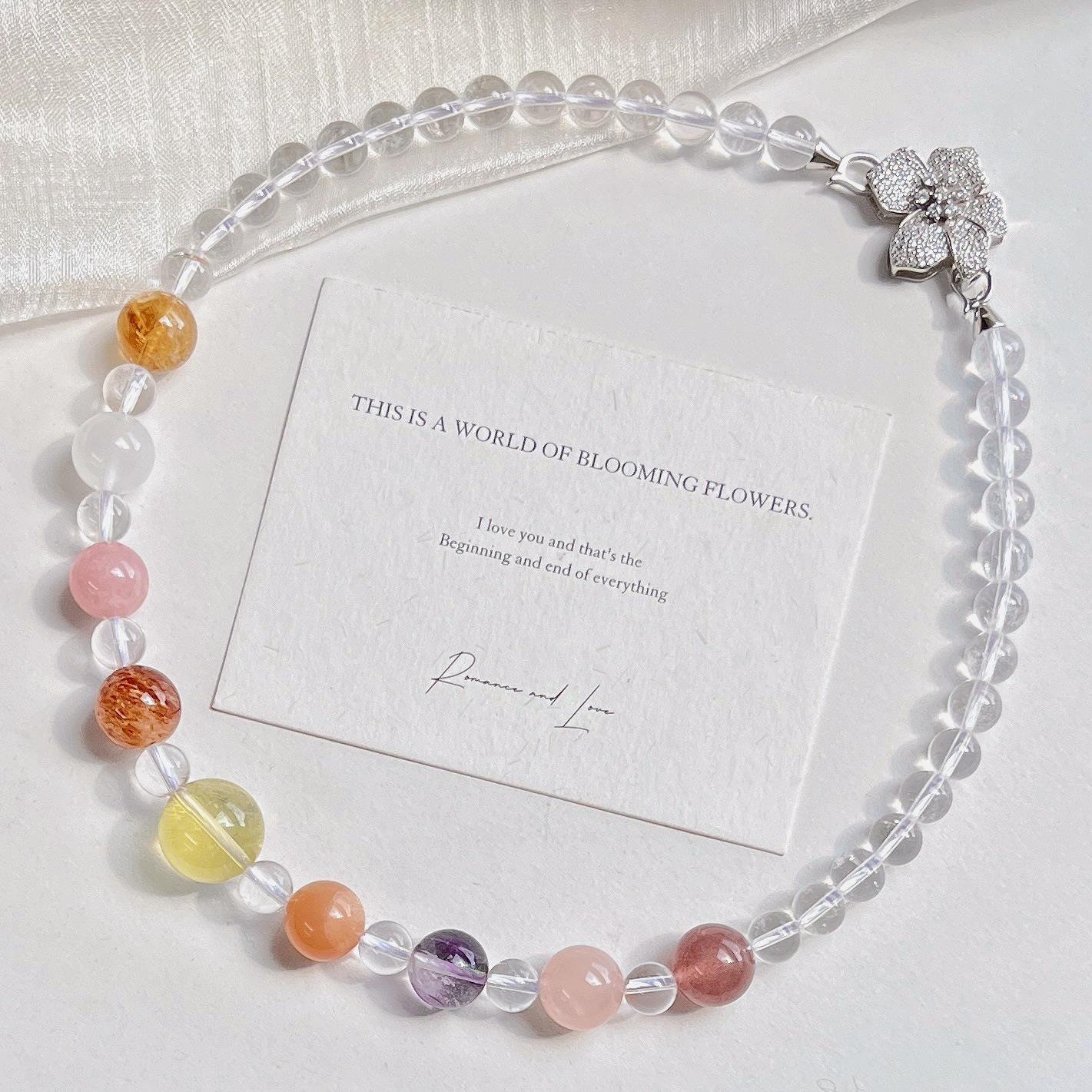 High Quality Ice-Through Natural White Crystal Powder Crystal Citrine Duobao Necklace Collarbone Chain