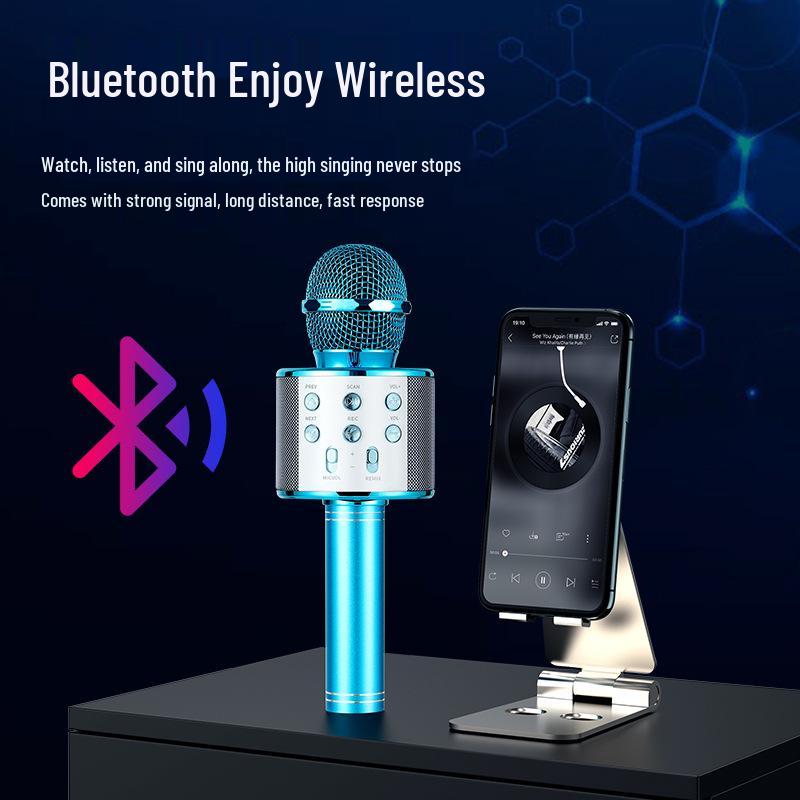 WS858 Wireless Bluetooth Karaoke Microphone: All-in-one Speaker & Singing Toy for Kids.